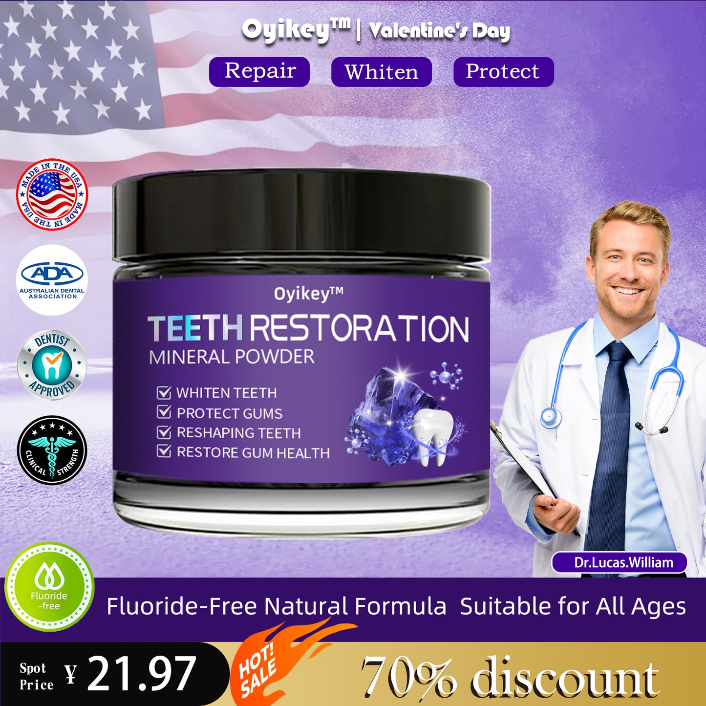 【A must-have for dental phobia】Oyikey™Tooth Repair Mineral Powder 👨⚕️ Recommended by the American Dental Association (effectively repairs cavities, gum issues, tooth sensitivity, mouth ulcers, yellowing teeth, and improves oral health)