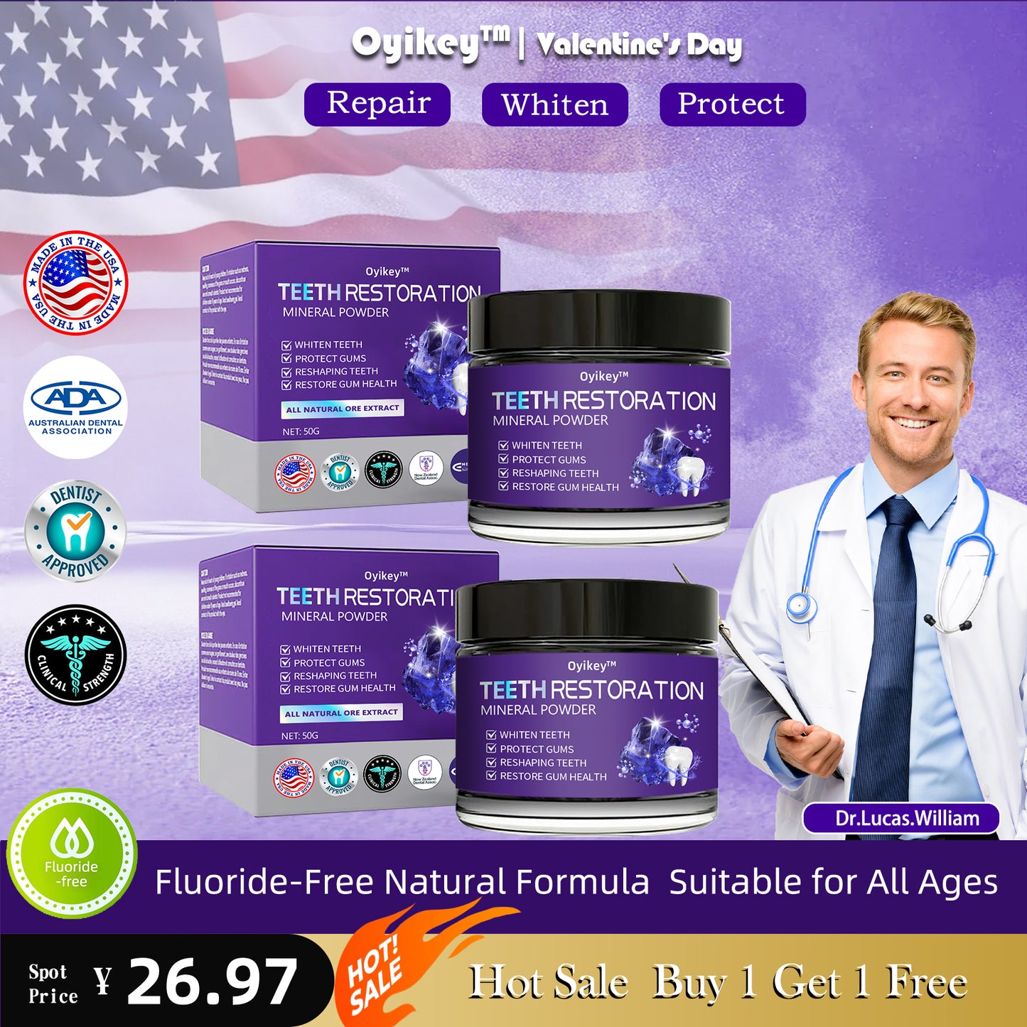 【A must-have for dental phobia】Oyikey™Tooth Repair Mineral Powder 👨⚕️ Recommended by the American Dental Association (effectively repairs cavities, gum issues, tooth sensitivity, mouth ulcers, yellowing teeth, and improves oral health)