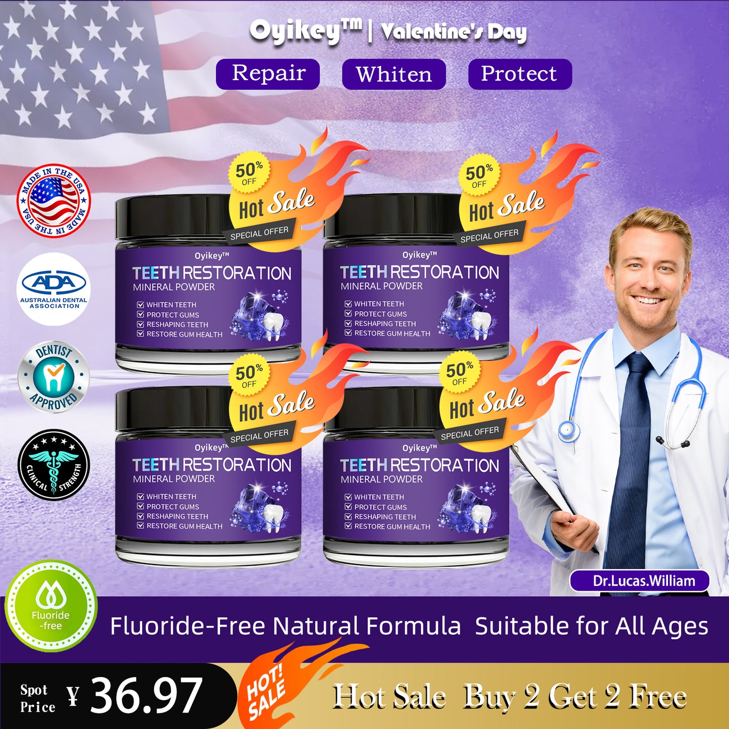 【A must-have for dental phobia】Oyikey™Tooth Repair Mineral Powder 👨⚕️ Recommended by the American Dental Association (effectively repairs cavities, gum issues, tooth sensitivity, mouth ulcers, yellowing teeth, and improves oral health)